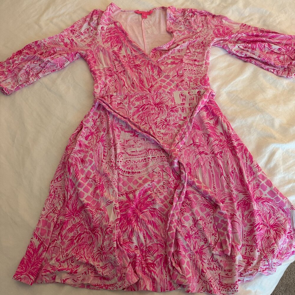 Lilly Pulitzer Chace Wrap Dress | Pink Blossom Palm Beach Paradise | Size Medium